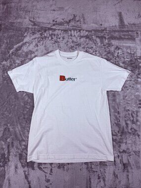 Pre-Owned Butter Goods Men Large White Logo Graphic Tee Streetwear Skateboarding